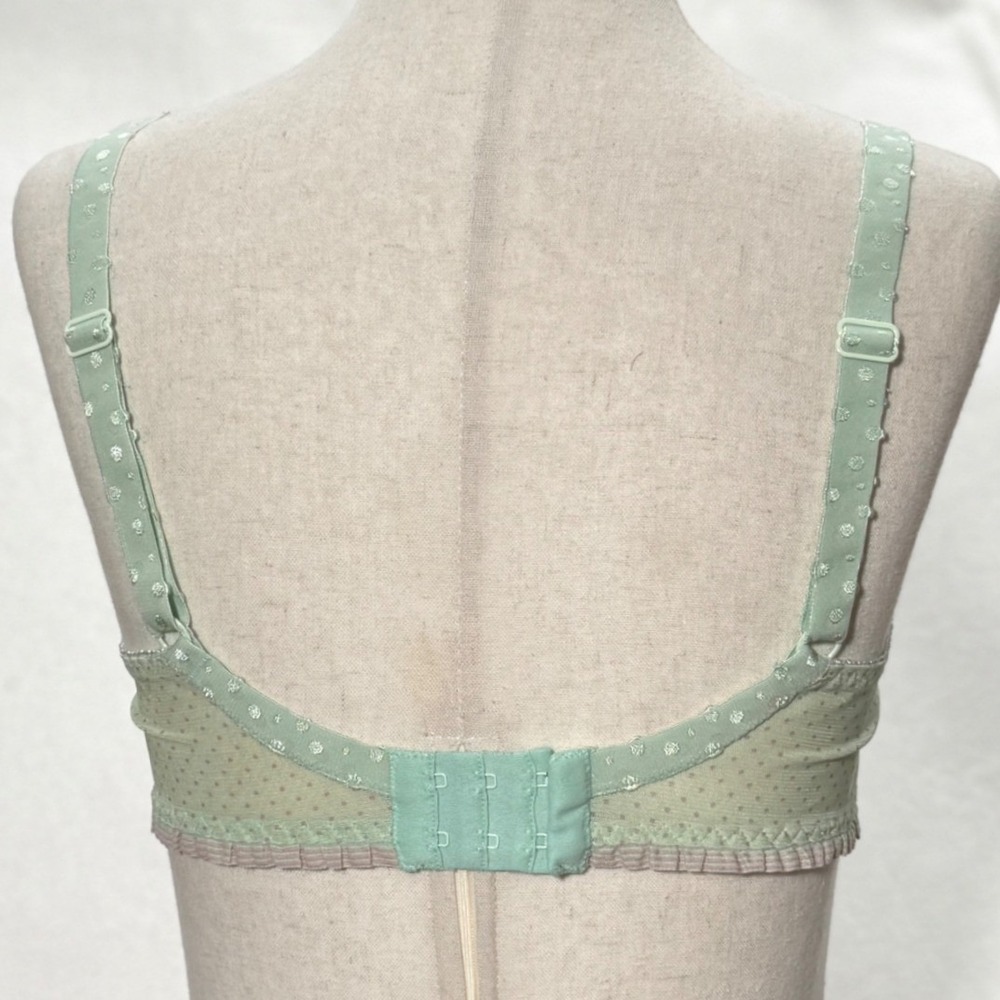 Freya Womens Lace Trim Bra 34DD Mint Green Swiss Dot Lace Trim Underwire Plunge - Picture 3 of 8